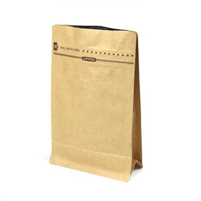 China Eight Brown Sealed Kraft Paper Flat Bottom Moisture Proof Side Paper Bags With Zipper For Coffee Packaging for sale