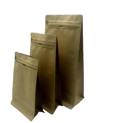 China Moisture Proof White Flat Bottom Brown Kraft Paper Bags With Zipper For Coffee Tea Packaging for sale