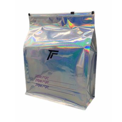 China Moisture Proof Custom Printed Hologram Foil Flat Bottom Holder Pouch With Slider Zipper for sale