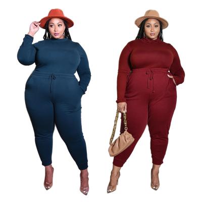 China QUICK DRY New Products 2021 Falls Fashion Polyester Solid Plus Size Long Sleeve 2 Piece Pants Set Women Set Sport Wear for sale