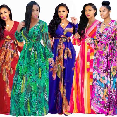 China 2021 viable newest kjol fashion polyester newspaper plus size casual elegant women print maxi dress for sale