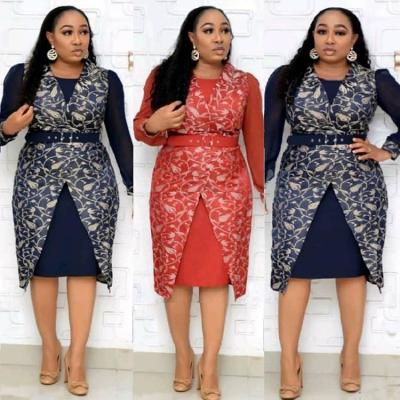 China 2021 new products jurk fashion viable hot polyester woman dress 2 piece skirt set plus size office dress for sale