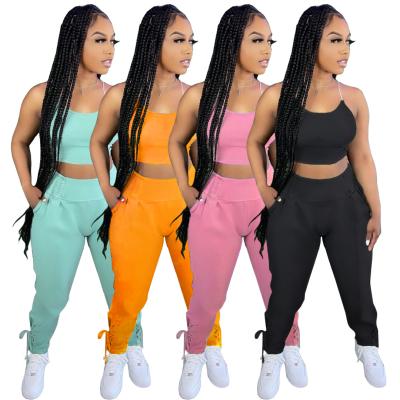 China Orange Fashion Competitive Price Long Set Sleeveless Long Sleeveless Outfit Women 2 Piece Set 2 Piece Set Joggers for sale