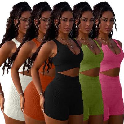 China Fashion Polyester QUICK DRY Customized Daily Sleeveless Women Top Sets 2 Piece Crop Top Outfits Tracksuits Women Sets for sale