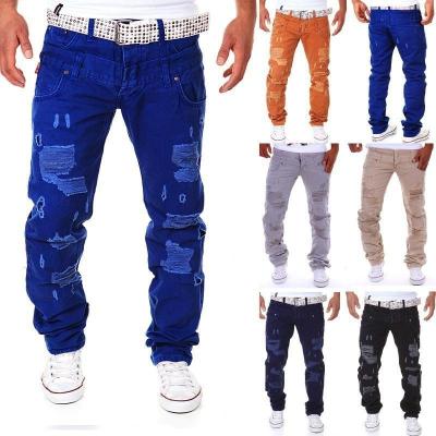 China High quality and best price Anti-wrinkle orange dasar polyester fashion blue skinny ripped jeans pants for man for sale