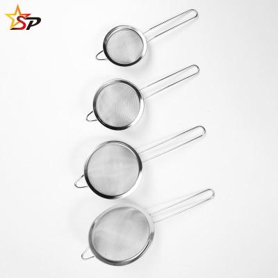 China Viable Factory Direct Multifunctional 4 Mesh Strainer Stainless Steel Spoon Sieve Stainless Fine Mesh Set for sale