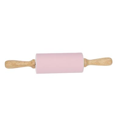 China OEM Viable Wholesale Non Stick Baking Pin Wooden Handle Silicone Dough Custom Pattern Silicone Baking Rolling Pin for sale