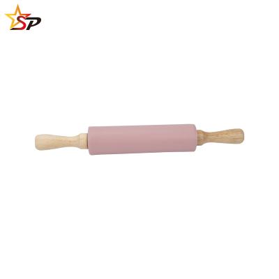 China Viable Factory Custom Silicone Rolling Pin Handle Silicone Dough Roller Silicone Pin Non-Stick Dough Rollers Wooden for sale