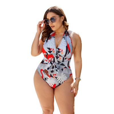 China Plus Size One Piece Straps Backless Cover Belly Sexy Print Plus Size Swimwear for sale