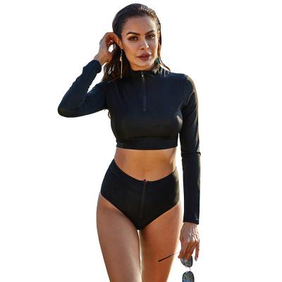 China Turtle Black Sexy Half Neck Plus Size Long Sleeve Slit Swimsuit for sale