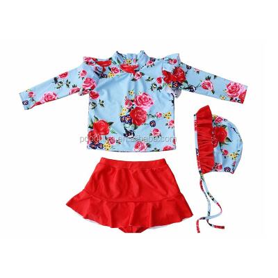 China 2018 Korean Girls Anti-UV Styles 3 Pieces Of Lovely Floral Prints Cute Kids Swimwear With Cheap Low MOQ Price for sale