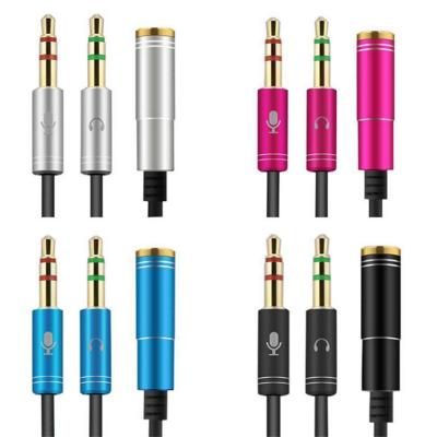 China Car Audio 3.5mm Cable Earphone Microphone Splitter 3.5mm Male 2 To AUX Cable. female jack for sale