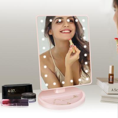 China Lighted Makeup Mirror With Light Desktop Cosmetic Smart Table Led Mini Lighted Led Beauty Mirror For Makeup for sale