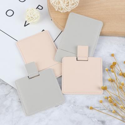 China Mini Compact Makeup Folding Mirror Stainless Steel Magnifying Ultrathin Cosmetic Leather Make Up Pocket Mirrors for sale