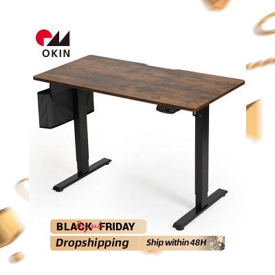 China Adjustable (Height) in Big Sale Sit Stand Office Desk Height Table Rustic Brown Table Top Double Motor Standing Adjustable Desk Free Shipping for sale