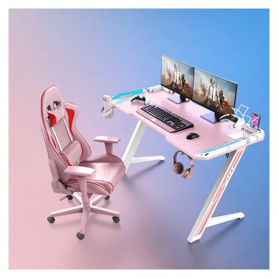 China (Size) 2021 new arrival RGB adjustable game table with lights room office pink gaming desk spot factory direct sales computer desk for sale