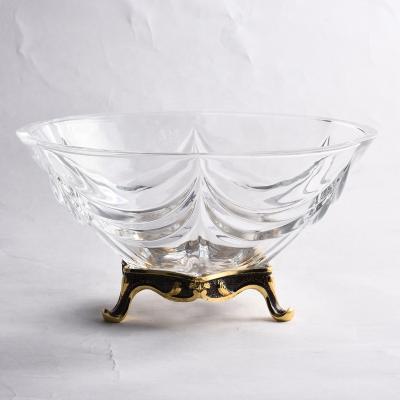 China Lightweight Luxury Retro Glass Tableware Stocked European American Fruit Dish With High-footed Gold Decorative Fruit Bowl for sale