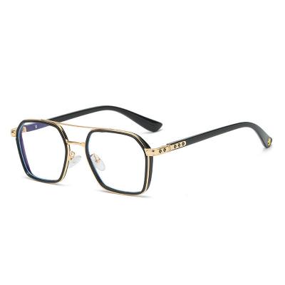 China Fashion sunglasses wholesale metal anti retro double beam metal blue lens trend Tr90 optical frame flat eyeglass for man for sale