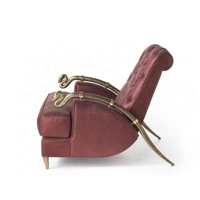 China Adjustable (Height) 24K Gold Snake Armrest Single Sofa Chair Red Leather Upholstered Lounge Chair for sale