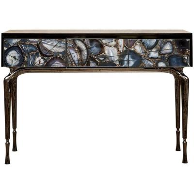 China Luxury hotel adjustable decorative vintage table (other) agate marble wood rectangular console table with drawer for sale