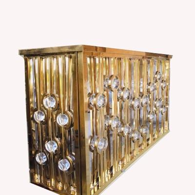 China Contemporary Glass Top Gold Base Wedding Modern Bar Counter Table With Round Crystal for sale