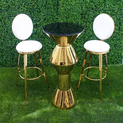 China Contemporary Luxury Bar Table Set Gold Plated Stainless Steel Round Table Commercial Wedding Banquet Bar Rental Large for sale