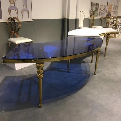 China DINING TABLE Wedding Event Furniture Top Gold Stainless Steel Glass 2019 Dining Table MDF for sale