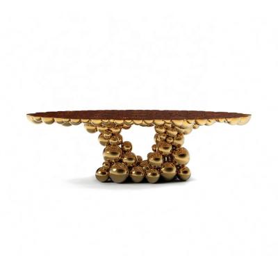 China (Other)Adjustable Luxury Gold Plated Brass Top Lacquered Casted Stainless Steel Oval Grape Shape Restaurant Household Dining Table for sale