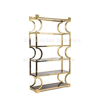 China Wedding Furniture Stainless Steel Frame Shelf Display Showcase Wine Cabinet Bar SR09 for sale