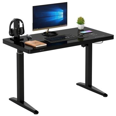 China Adjustable (height) Tempered Glass Top Electric Height Adjustable Sitting and Stand up Desk Home Office Working Simple Studying Wooden Lifting Table for sale