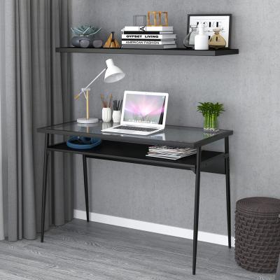 China Luxury metal frame modern style clear Tempered Glass Top Office desk Hot Sale Table Wood Computer Desk  Bedroom Study Desk with shelf for sale