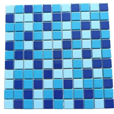 China Fujian Minqing 100x100 Small Fully Glazed Blue Swimming Pool Tile for sale