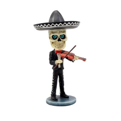 China Europe Day of the Dead Skeleton Mariachi Guitar Player Bobblehead Figurine for sale