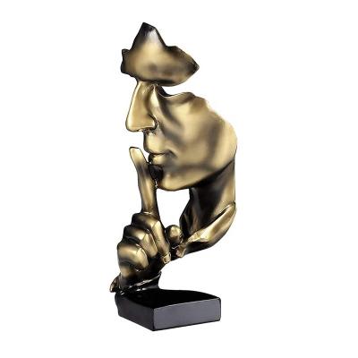 China Europe Home Decor Resin Thinker Statue Silence Is Abbreviated Art Thinker Figurine Gold for sale