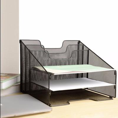 China Office Supplies Mesh Desk Tray Desktop File Organizer Organize Metal Hot Selling Black Office Supplies for sale