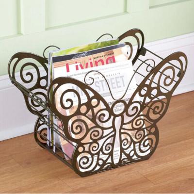 China Antique Scroll Butterfly Metal Magazine Rack with Bronze Finish for Any Room for sale