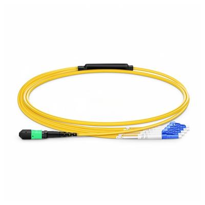 China Inside Female 10m (33ft) MTP to LC UPC Single Mode OS2 9/125 Plenum Elite Breakout Cable Duplex 8 Yellow 4 Fiber Type B (OFNP) for sale