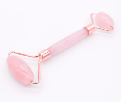 China Face Natural Pink Jade Thin Chin Facial Massage Roller Double Welded Rose Quartz Judged By Grade Handle for sale