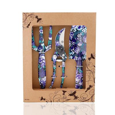 China Work Tool C&C Flower Print Garden Tool Kit Garden Trowel Pruner Garden Floral Gardening Tool Kits for sale