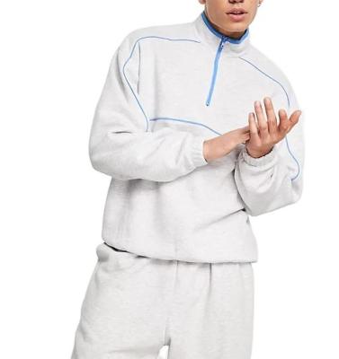 China OEM Hot Sale Breathable Oversized Half Zip Sweatshirt With Piping In White Marl And Blue Half Zip Sweatshirt for sale