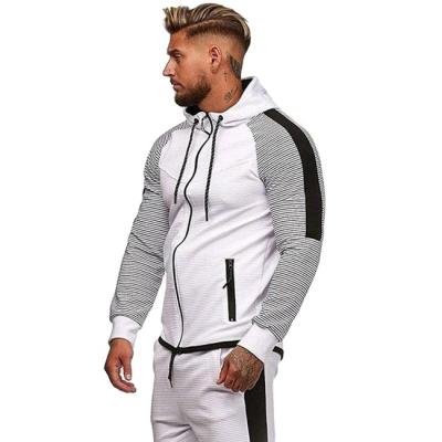 China 2021 Anti Shrink High Quality Contrast Color Sleeve Sweatsuit Men Zipper Sweatshirt Two Piece Tracksuit For Men for sale