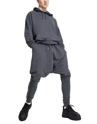 China Breathable tracksuit with oversized hoodie and extreme drop crotch joggers in washed black sweatsuit tracksuit for men for sale