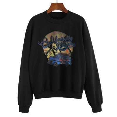 China Wholesale Black Crewneck Letter Printing Women's Apparel Anti-shrink Rayon Cartoon Breathable Sweatshirt for sale