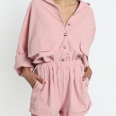 China Wholesale New Style Button and Pocket Detail Oversized Comfortable Comfortable Two-piece Sleepwear QUICK DRY for sale