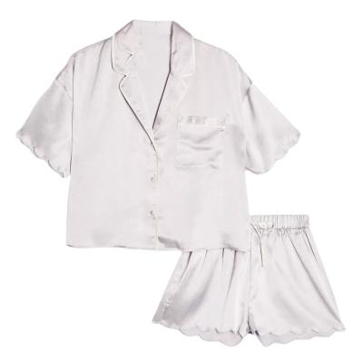 China Chinese factory custom made high quality QUICK DRY satin scallop shorts pajama set for sale