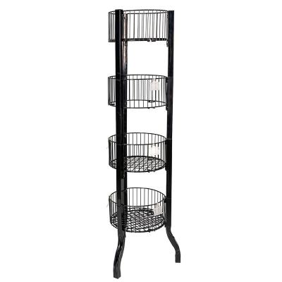 China Single-sided Metal Supermarket Shelves Wire Basket Display Rack Product display Standing Rack on Wheels Display Shelves for Retail Stores for sale