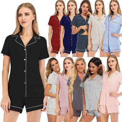 China 2021 Hot Selling Breathable Pajamas Women Short Sleeved Loungewear Slim Suit Women Sleepwear Shorts Sets for sale