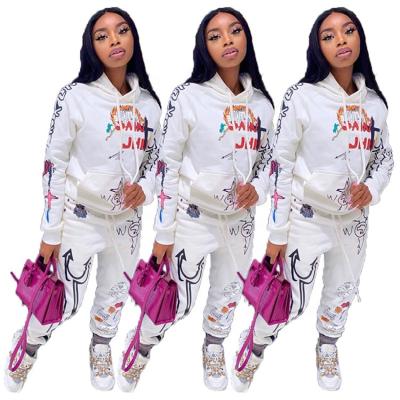 China Wholesale 2021 Fashion Autumn Print Hoodie Tracksuit QUICK DRY Two Piece Set Women Pants Sweat Suit Two Piece Set for sale