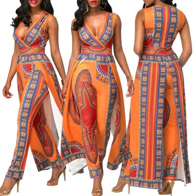 China Breathable African Warm Orange Women Clothing Long Pants Ethnic Style Overalls for sale