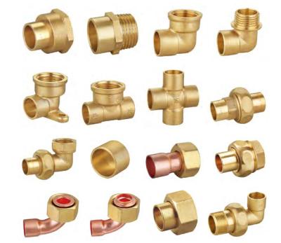 China Full Range Coupler Plumbing Brass Pipe Connector Solder Copper Conduit Elbow Tee Fittings Male Female Equal Fit for sale